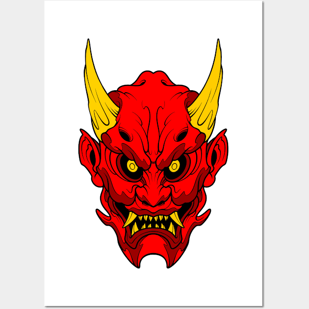 oni mask with gold horn Wall Art by TOSSS LAB ILLUSTRATION